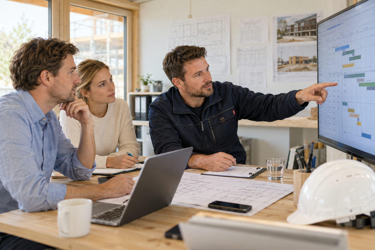 Team prüft gemeinsam Projektstände und Verantwortlichkeiten