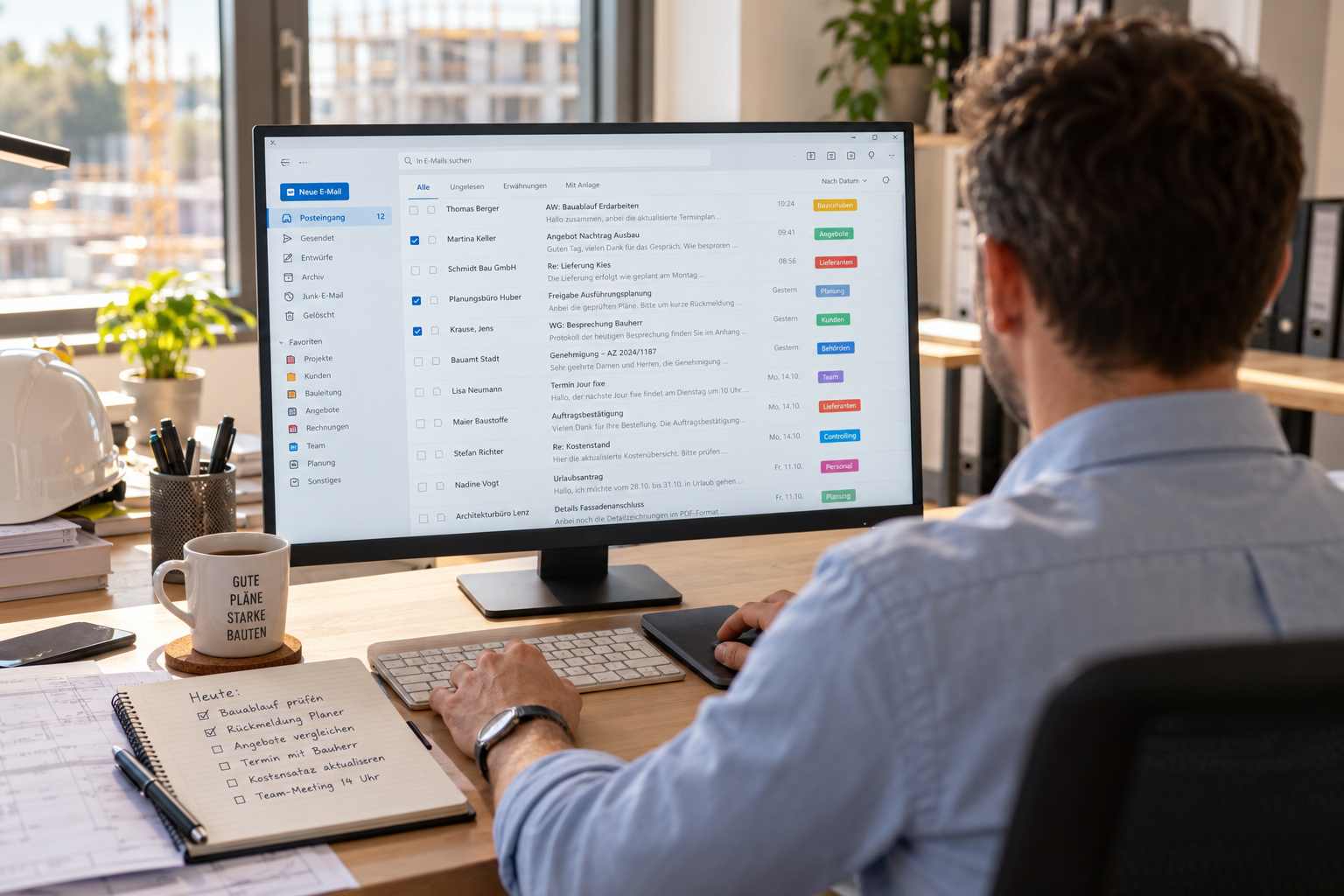 Ein Projektkoordinator sortiert E-Mails mit persönlichen Kategorien und Listen.