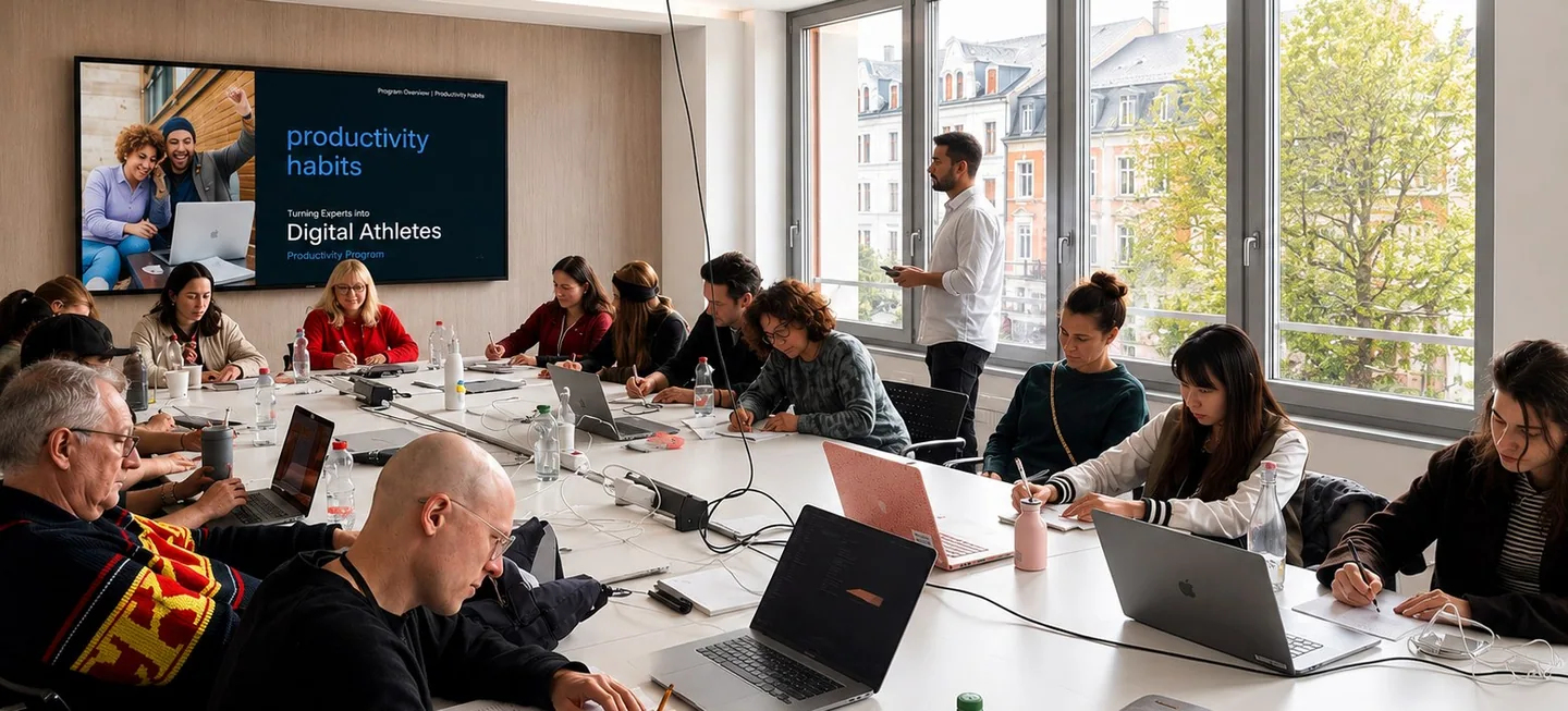 Ein Productivity-Habits-Training, Teilnehmende arbeiten an ihren Laptops
