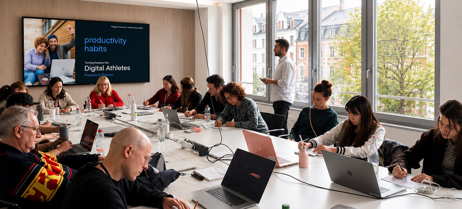 Ein Productivity-Habits-Training, Teilnehmende arbeiten an ihren Laptops